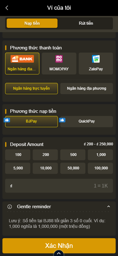 Nạp - rút tiền nhanh gọn