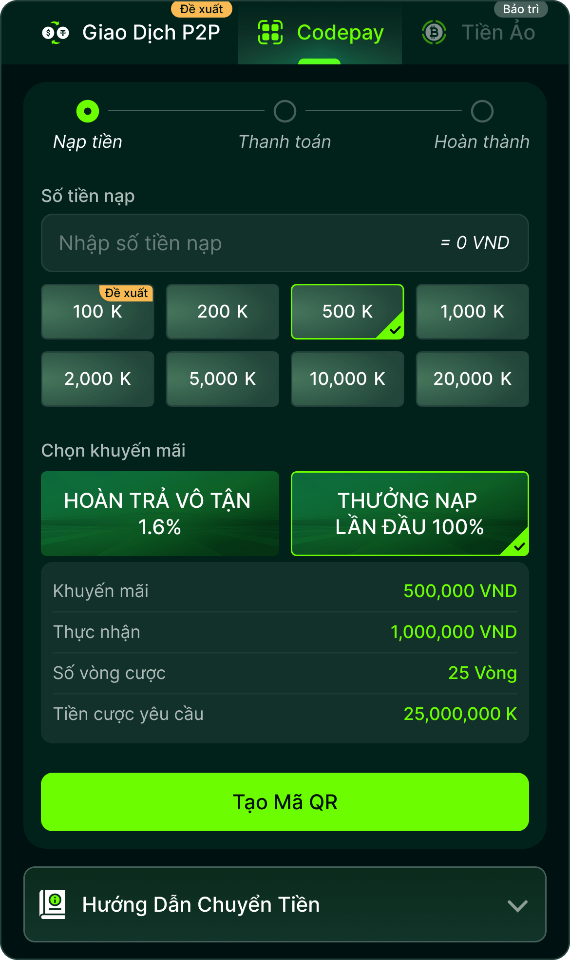 Nạp tiền nhanh chóng
